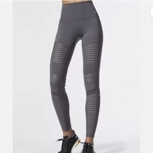 Alo‎ Yoga Moto High Waisted Leggings Stormy Heather Gray Activewear Womens XS